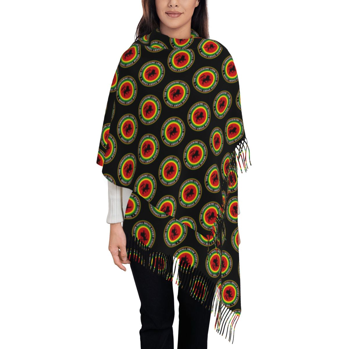 Bufandas personalizadas con bandera de Jamaica y León Rasta grande para mujer, chal suave y cálido con borlas para invierno y otoño, bufanda Reggae jamaicana