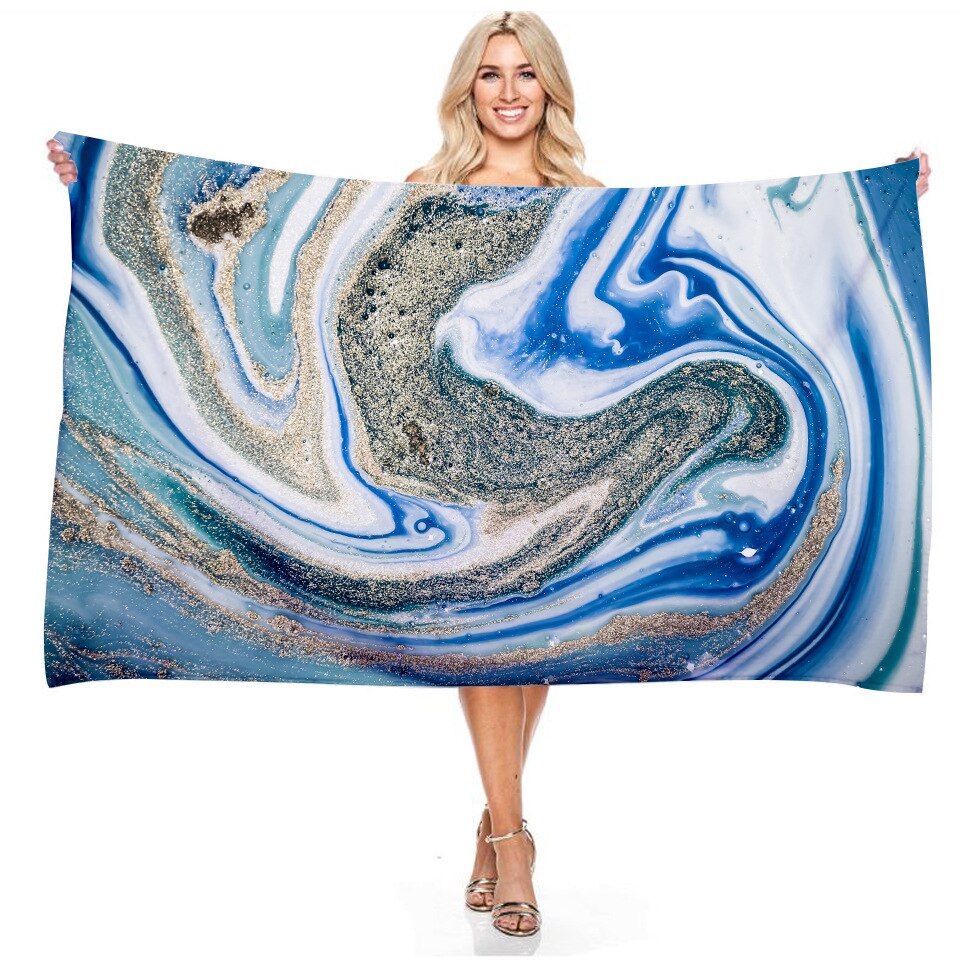 Zwemmen Handdoek Stof Zand Gratis Multifunction Strand Handdoeken Gradiënt Marmering Patroon 3D Digital Print Beach Quik Droog Microfiber