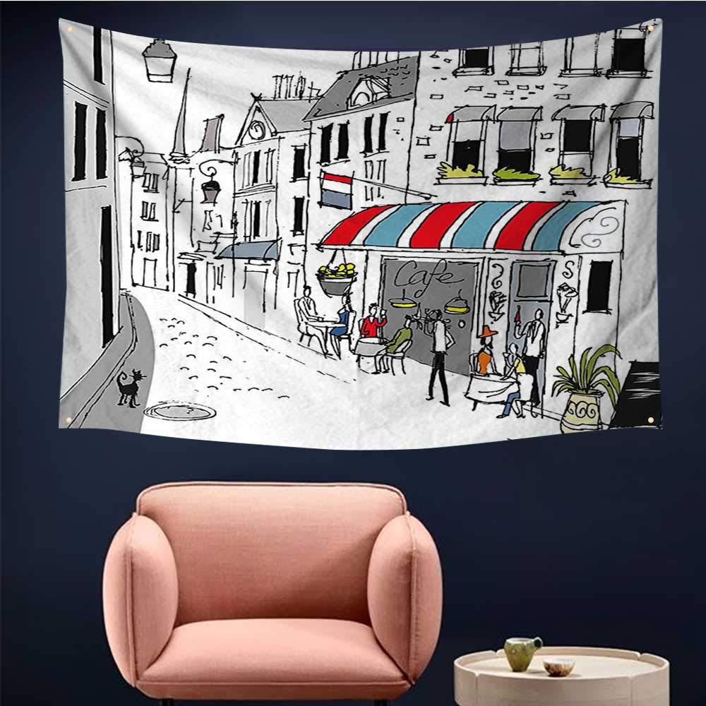 Cool Wandtapijten Tekening van EEN Straat in Parijs EEN Cafe en De Straat Lamp