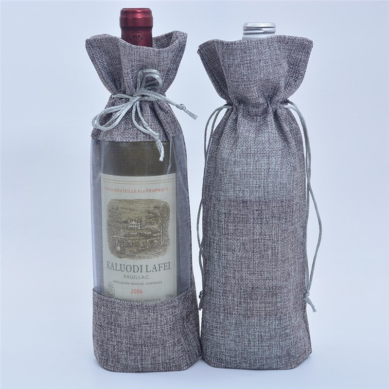 10 teile/los Neueste 14x30cm Sackleinen Jute Sacktuch Leinen Kordelzug Taschen Wein Flasche Lagerung Tasche