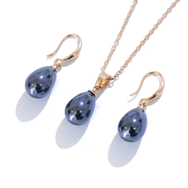 KOMI Polynesian Hawaiian Pohnpei Chuuk Marshall Style Imitation Pearls Copper Teardrop Necklace Pendant Earrings Jewelry Set