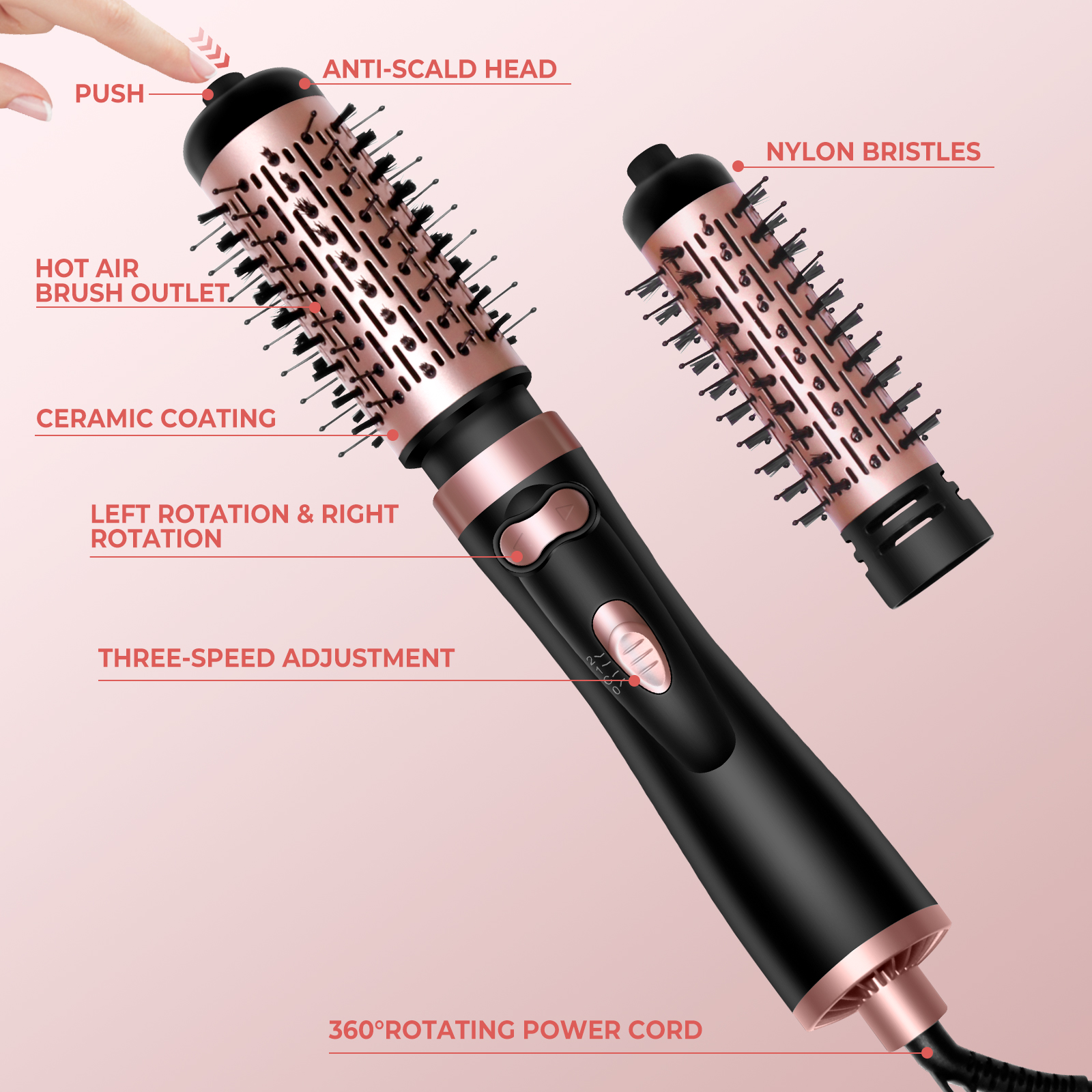 3 in Hair Dryer Brush Rotating Blow Dryer Brush Air Styler Electric Hairdryer Air Spin Brush Set Curling Iron Comb