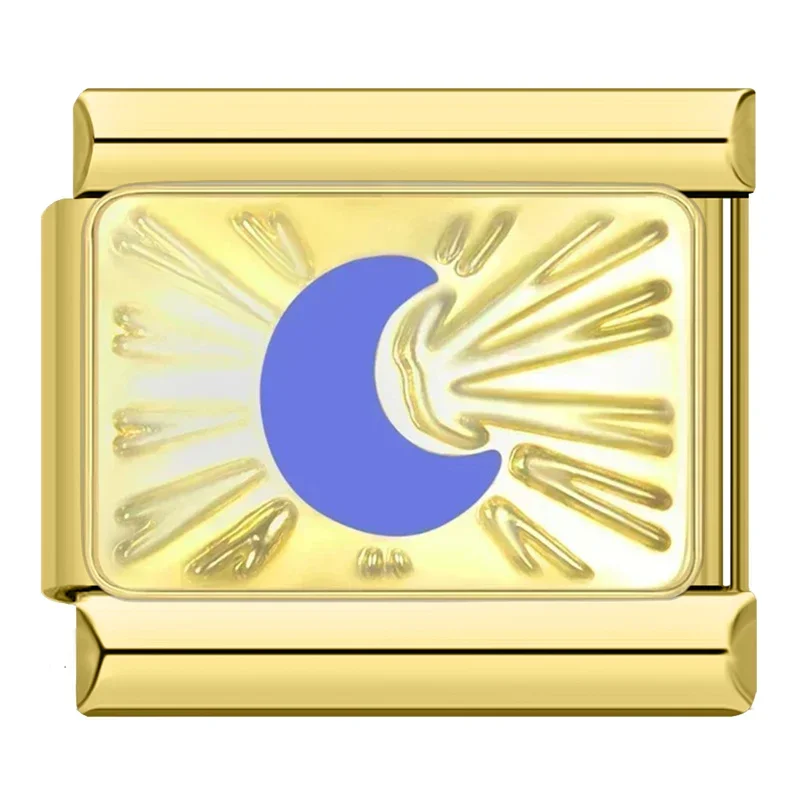 Hapiship, , 2024, Luna, estrella, ojo, dorado, italiano, eslabones aptos para pulsera de acero inoxidable de 9mm, joyería al por mayor DJ1373-A: Rojo