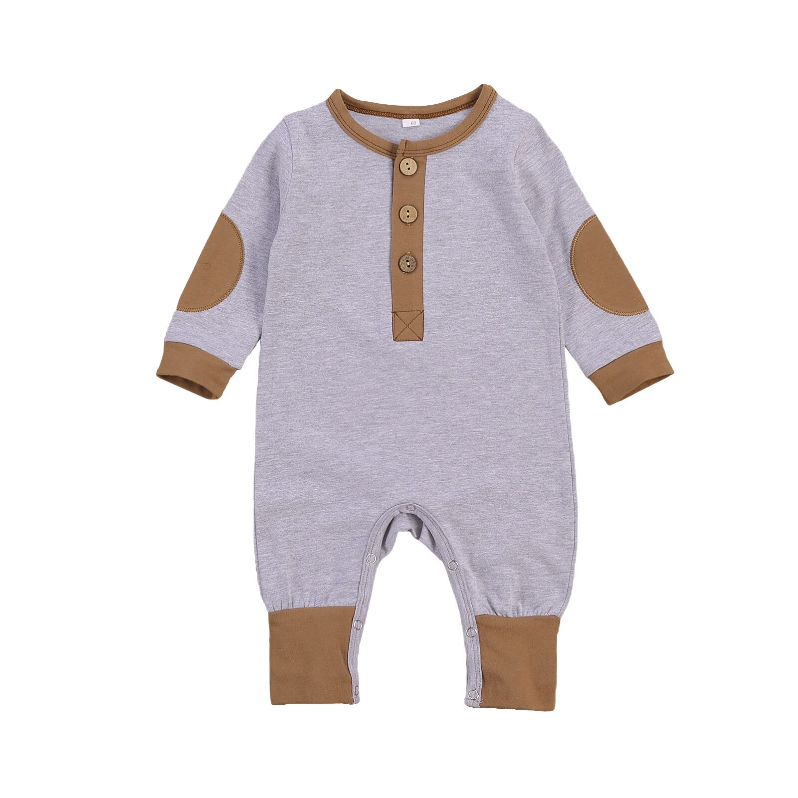 Babymeisjes baby's patchwork romper herfst jumpsuit lange mouwen knopen slaapbroek herfst winter babyjongenskleding: Koffie / 6m