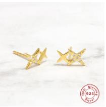 ROXI 925 Sterling Silber Stern Stud Ohrringe für Frauen Elegante Hochzeit Schmuck Delicate Kristall Zirkon Stern Ohrringe Koreanische: Gold