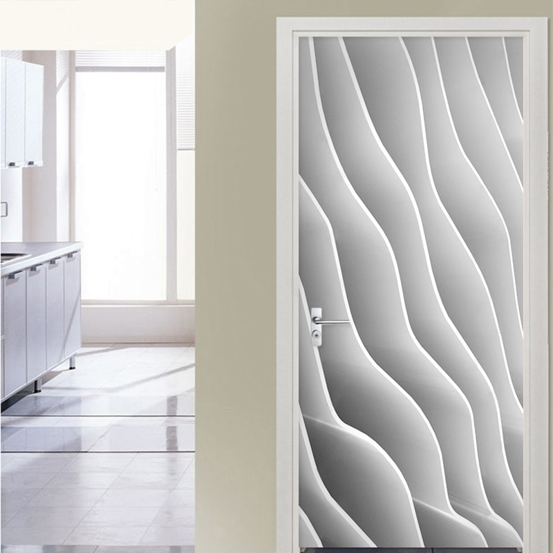 Moderne Abstracte Lijn Deur Sticker 3D Creatieve Streep Geometrische Behang Woonkamer Deur Poster Pvc Zelfklevende Muurstickers
