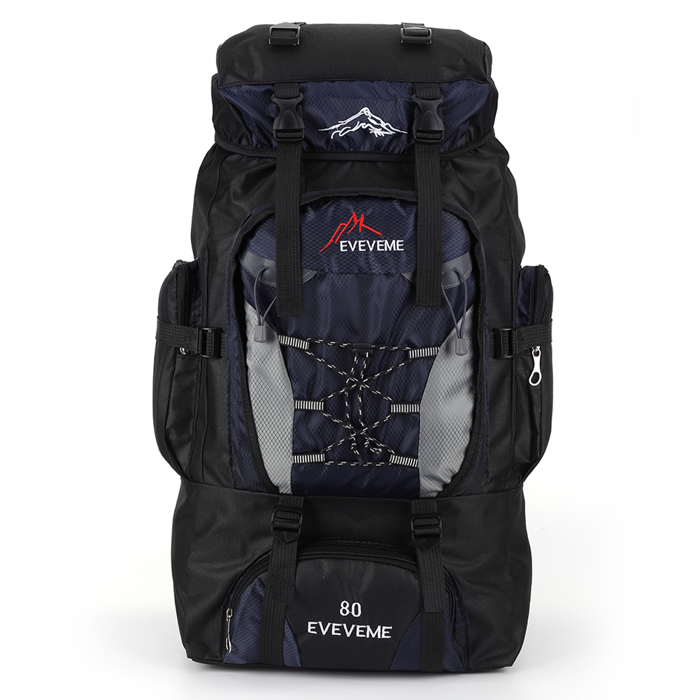 Mochila de alpinismo de gran capacidad, mochila de escalada, correa ajustable, accesorios de viaje, 80L: Azul marino