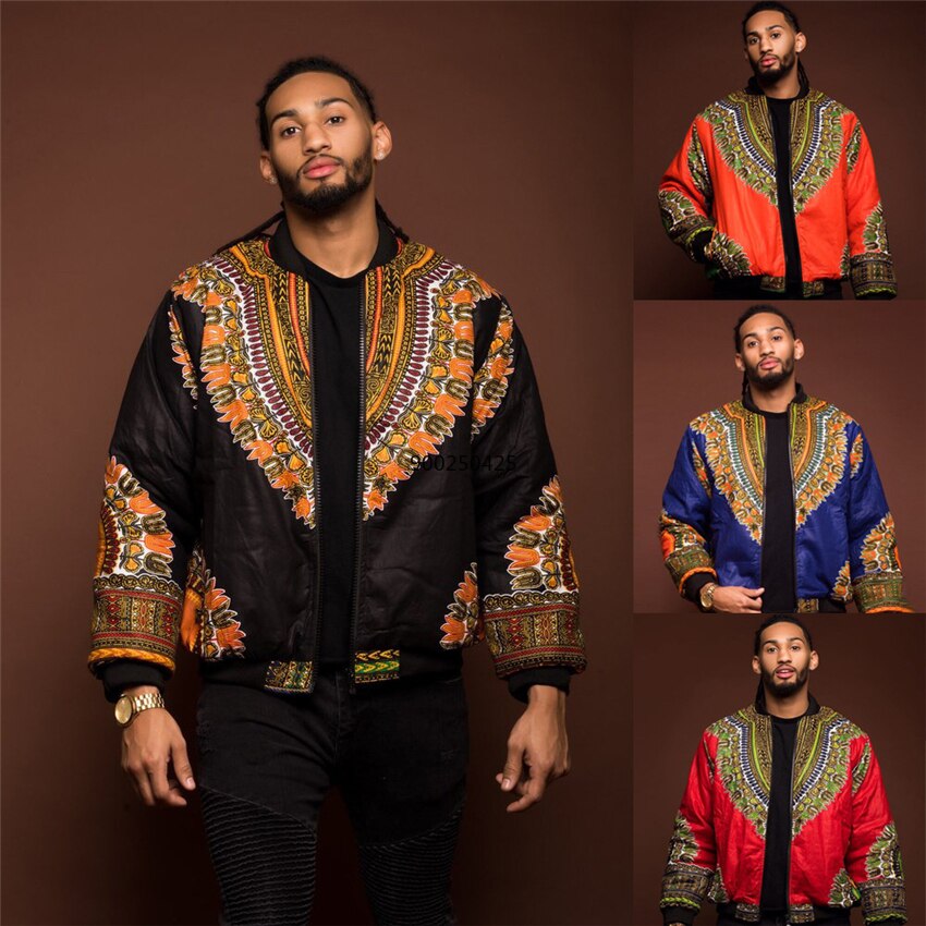 Afrikanske mænd jakke print rich bazin langærmet afrika traditionel dashiki retro frakke til herretøj s-xl