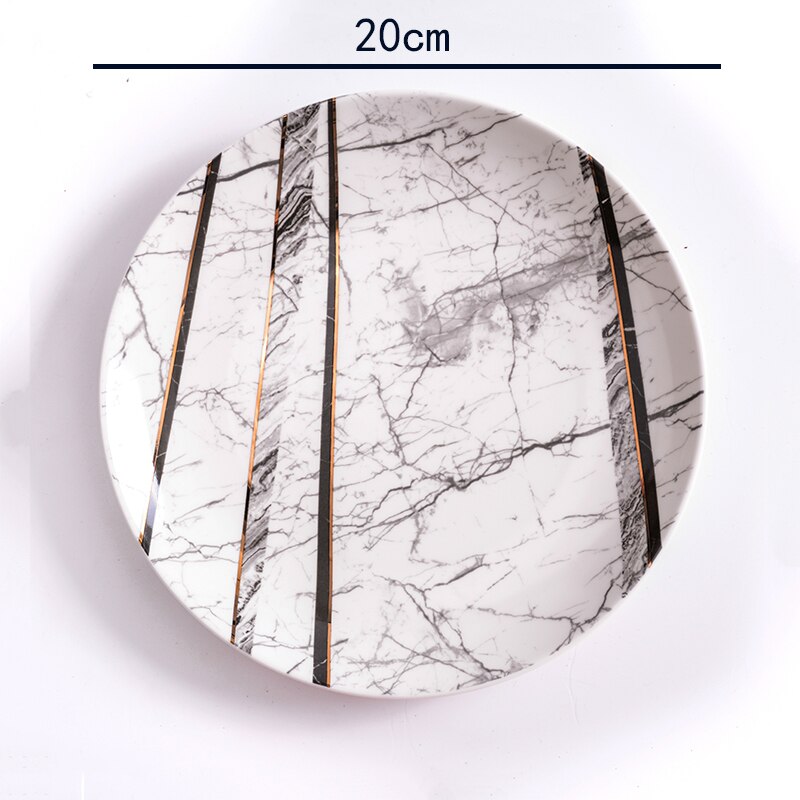 European Marble Texture Plates Ceramic Dinner Set Bone China Dessert Plate Steak Noodles Salad Snack Cake Plates Tableware: B