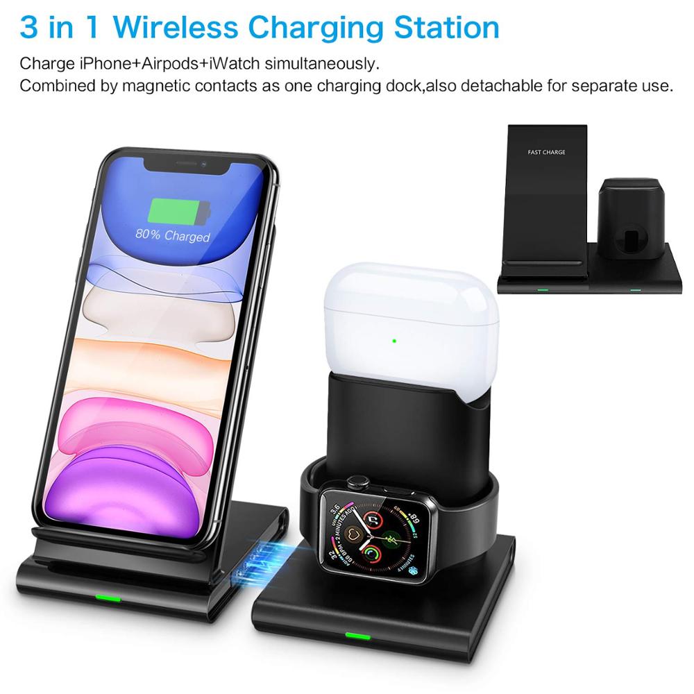 Wireless charger 3-in-1 wireless charging dock for Apple Watch Apple Watch, Airpods, detachable and magnetic charging station