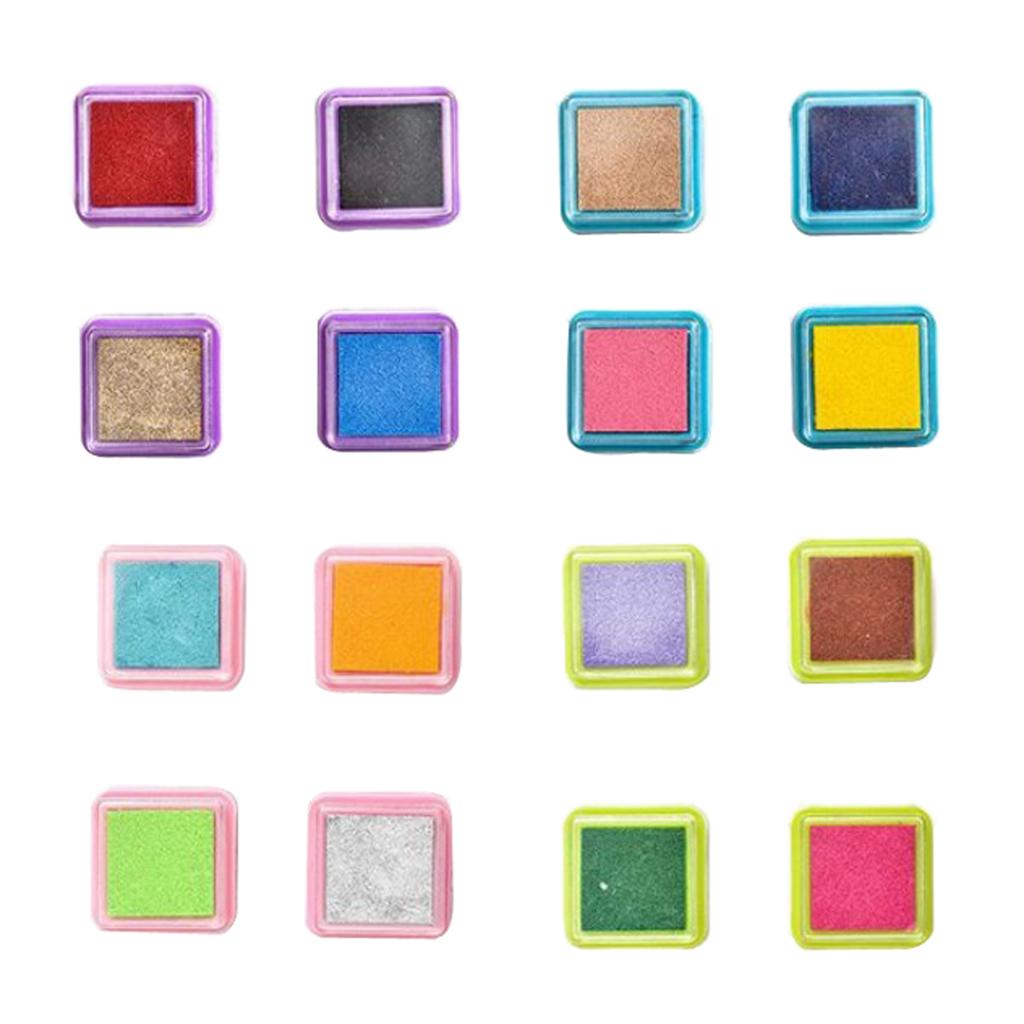 16 Pack Craft Ink Pad Stamps DIY 16 Colors Rainbow Finger Ink Pad Pigment for Kids Adults - Quick Dry