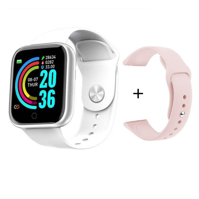 Y68 Smart Uhr Frauen Männer Sport Bluetooth Smart Band Herz Rate Monitor Blutdruck Fitness Tracker D20 Smartwatch: White  powder Strap