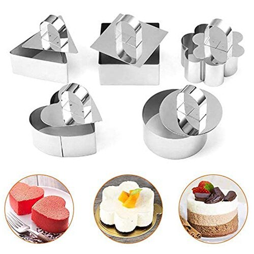 Rostfria tårtringar, dessertmousseformar med pusher, matlagningsringar kökshotell kallformformar: 1 uppsättning