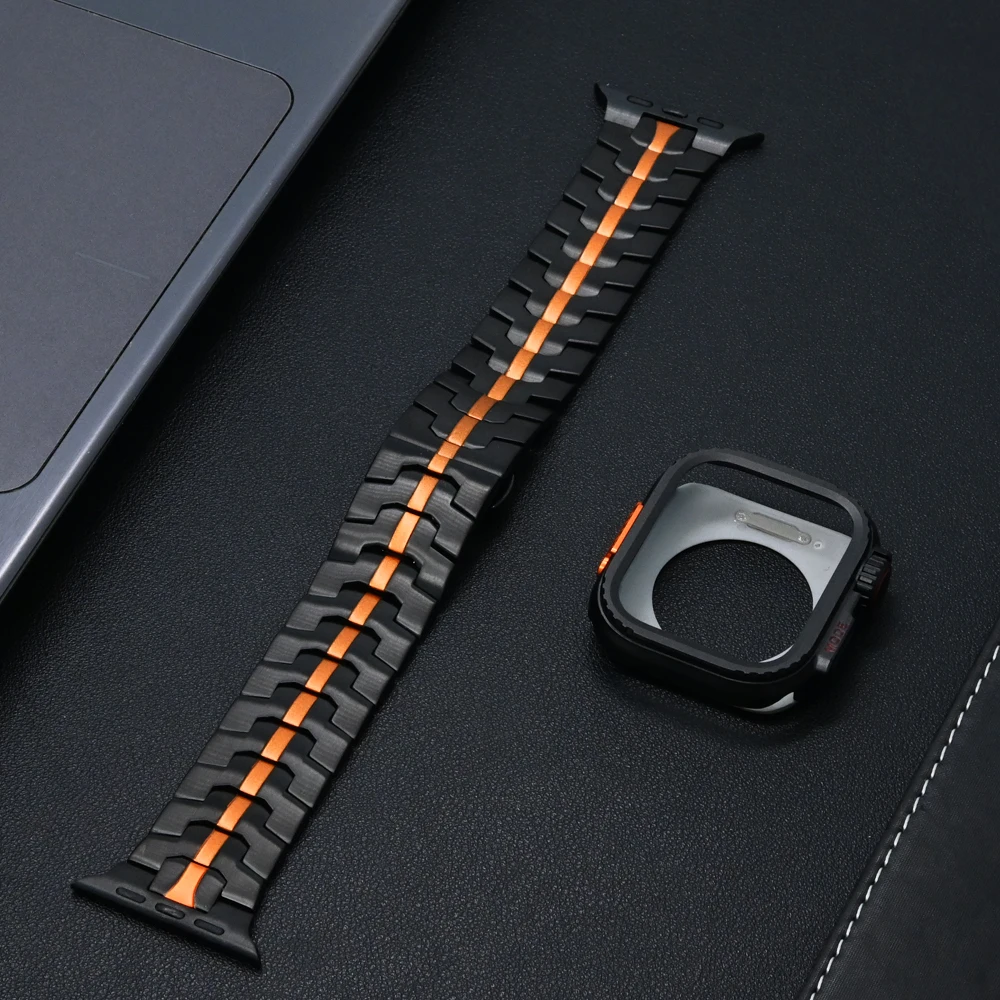 Roestvrij stalen band voor Apple Watch-band 49 mm 46 mm 45 mm 44 mm Vlindergesp Link-armband + kast Iwatch 10 9 8 7 6 5 Se Ultra