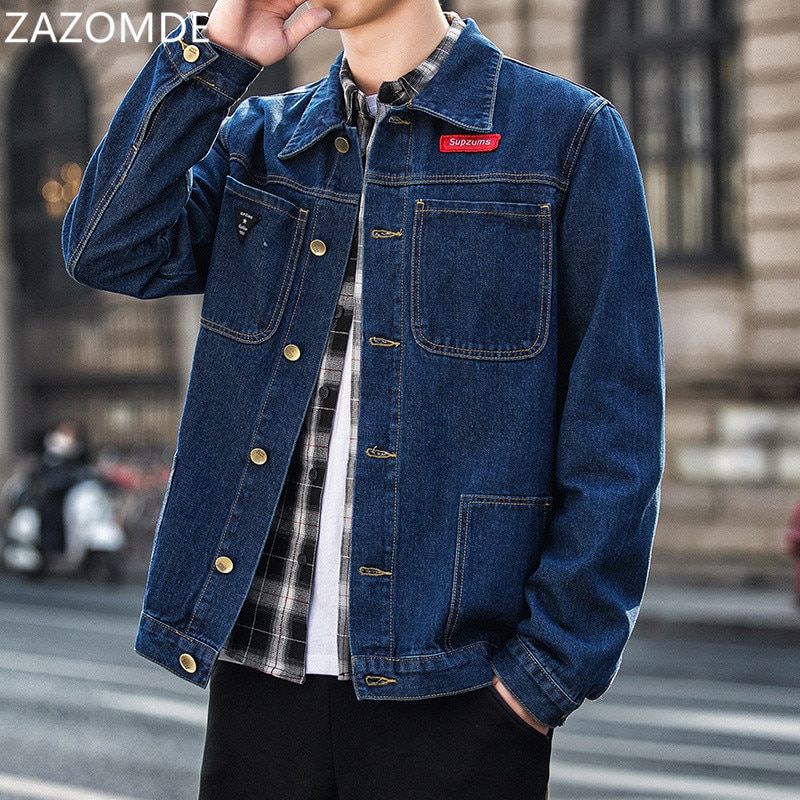 ZAZOMDE Denim Jacket Men Basic jackets Casual Slim Solid Lightweight Bomber Jacket Men Windbreaker Outwear Male Denim Coat