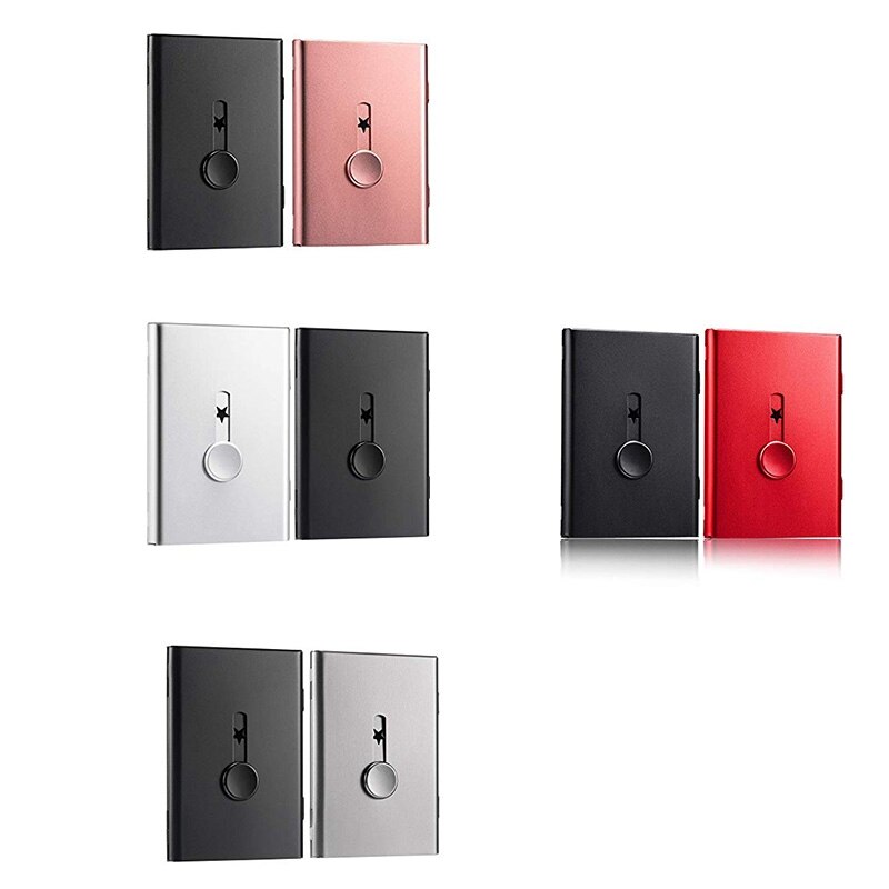 2 Pack Business Card Holder, Thumb Drive Card Case Slide-Out Stainless Steel Business Card Holder Card Case for Men and Women Ar