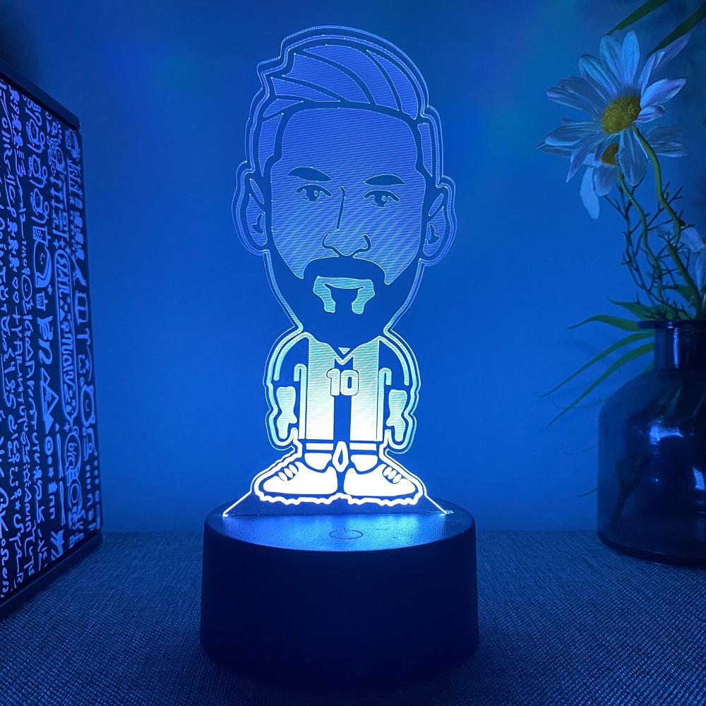 Fútbolista Lionel Messi luz nocturna acrílica 3D 7 colores degradados luz nocturna regulable decoración de habitación de seguidor de Navidad: Blanco / Azul marino