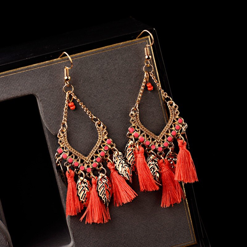 Ethnic Bohemian Dangle Long Fringes Retro Tassel Earrings Tribe Statement Rhombus Earrings For Women Party Jewelry