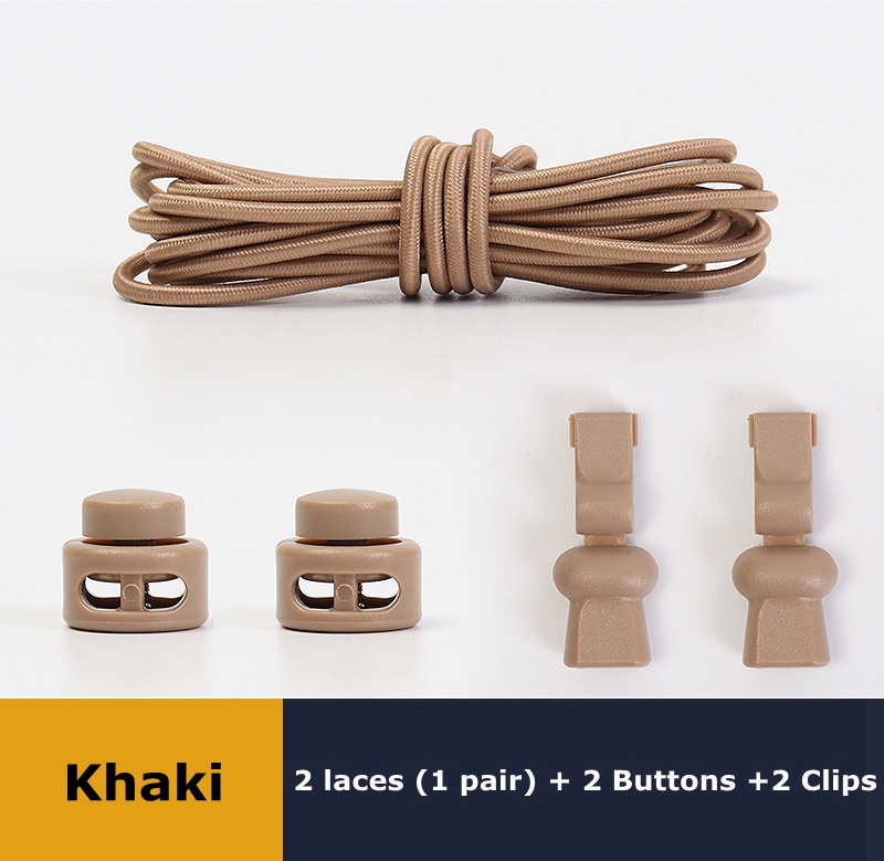 No Tie Shoelaces Round Elastic Shoe Laces Plastic Snap Lock Suitable For All Shoes Adult Children Walking Sports Lazy Lace: Khaki