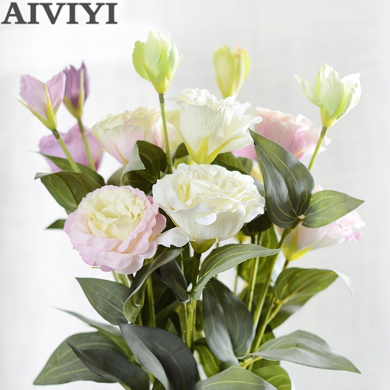 Sztuczny jedwabny kwiat trójdzielnego Eustoma kwiat domu sztuczne kwiaty robić dekoracji ślub kwiat jedwabiu Eustoma