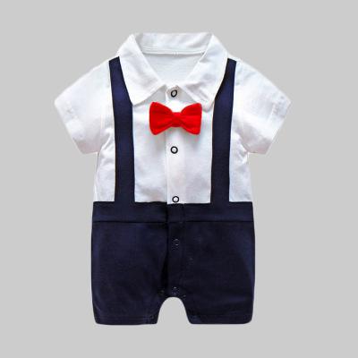 Geboren Baby Jongens Gentleman Rompertjes Zomer Dunne Korte Mouwen Kleding Peuter Baby Vlinderdas Jumpsuit Baby Body Klimmen Pyjama: red / 6m