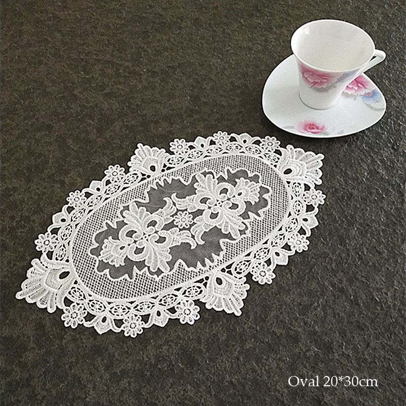 Napperon de table en dentelle ovale brodée Europe, tapis de table en tissu, sous-verre, napperon de pizza, décoration de mariage et de noël: white 3