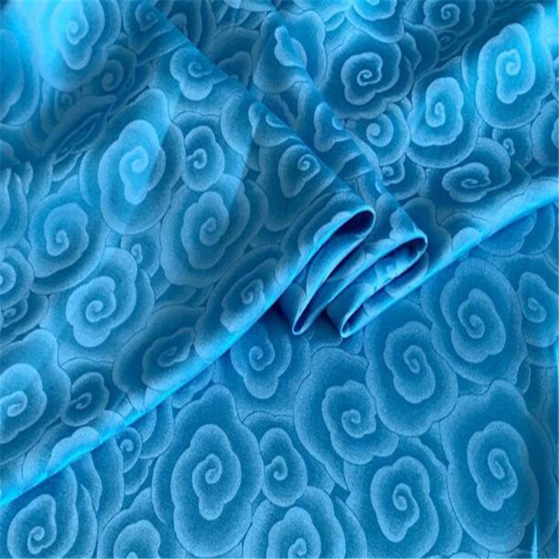 Kinesisk traditionel silkeblanding rayon jacquard stof til vintage kvinder cheongsam: Blå