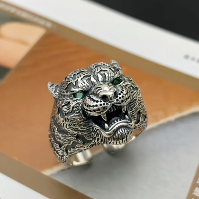 Bocai pure  s925 silber trendige persönlichkeit pulloverkette tigerkopfanhänger glücksbringer für das geburtsjahr männer und frauen anhänger: Ring