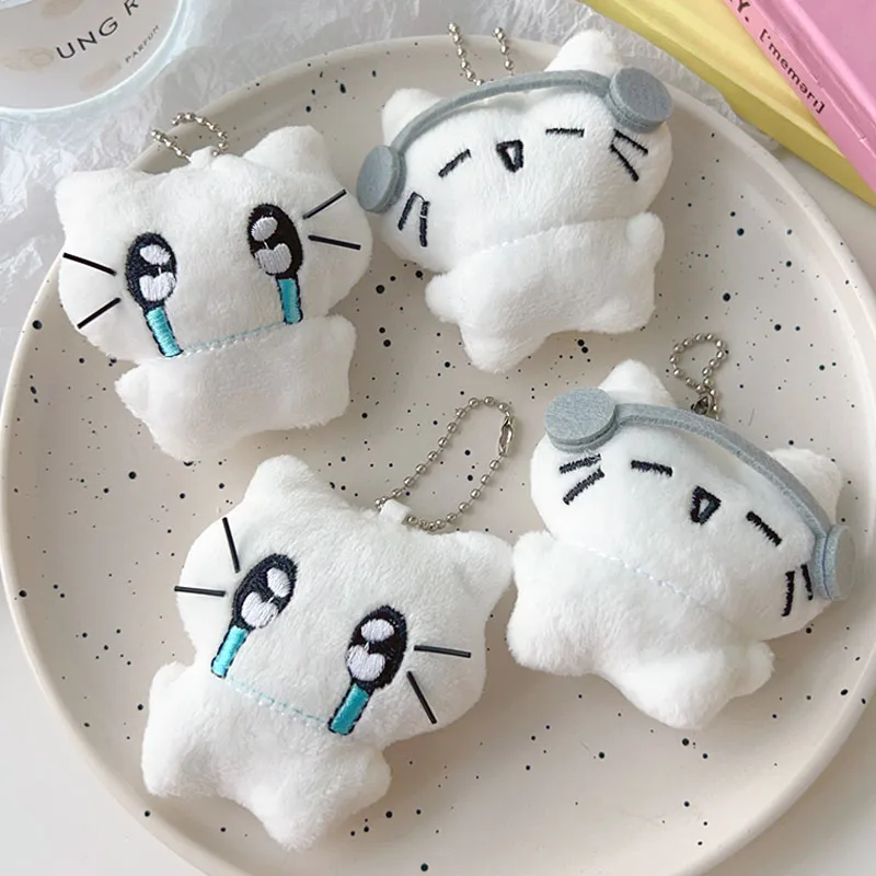 Leuke hoofdtelefoon kitten paar sleutelhanger mini huilende kat pop pluche sleutelhanger cartoon hond bij tas hanger charmes rugzak decoratie