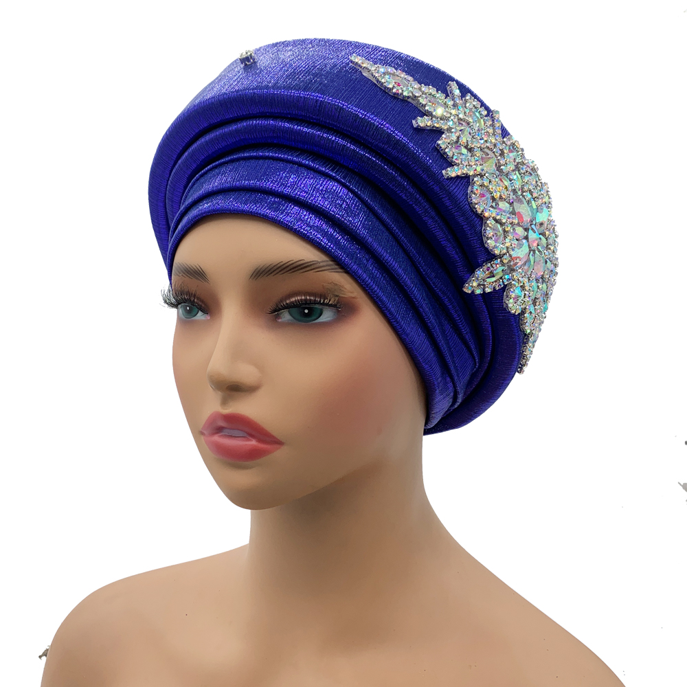 Luxus Strass Turban Hütte für Frauen Afrikanische wickeln Kopf Kopfbedeckung Nigeria Auto Gele Headtie Turbante Mujer: Lce grau