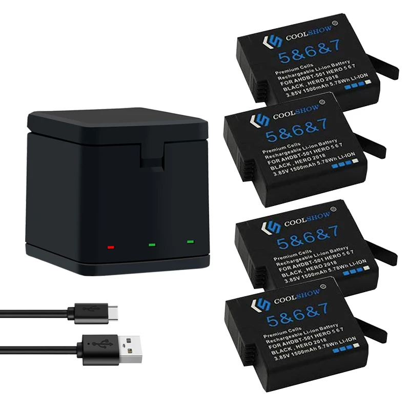 Batería de 1500mah para Gopro Hero 5, cargador de batería negro para Gopro Hero 7/6/5 baterías de Cámara de Acción Accesorios de Cámara: Blanco