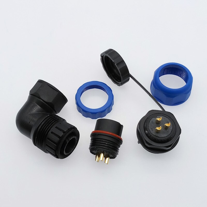 Tubo corrugado SP20 IP68 conector impermeable 1/2/3/4/5/6/7/9/10/12/14Pin conectores angulares 90 grados codo brida enchufe