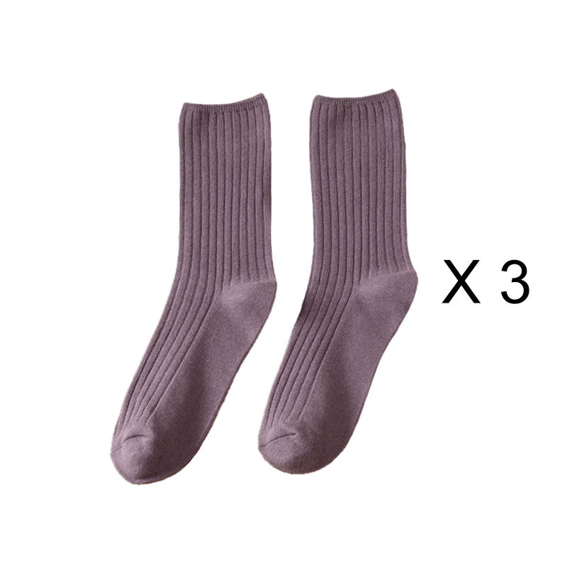 3 par/lote conjuntos de calcetines de mujer de Color sólido Retro calcetines largos de algodón para mujer transpirable estilo japonés Casual calcetín largo de algodón: Borgoña