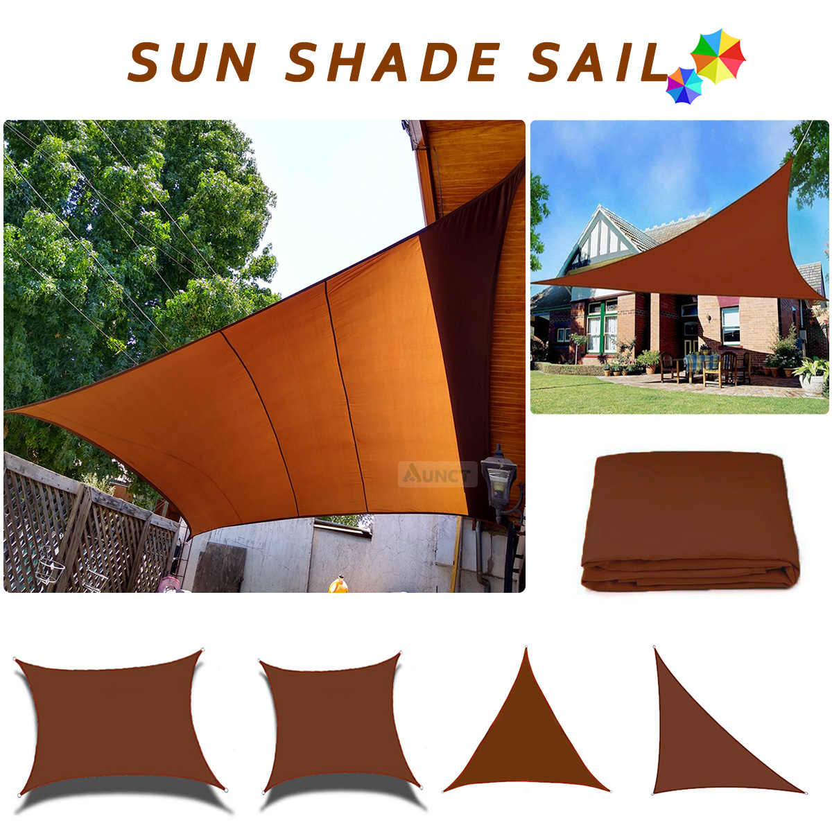 Braun Wasserdichte Sonne Sonnensegel Alle größe Quadrat Rechteck Dreieck Garten Terrasse Baldachin UV-Block Schatten Lager Wandern Hof markisen