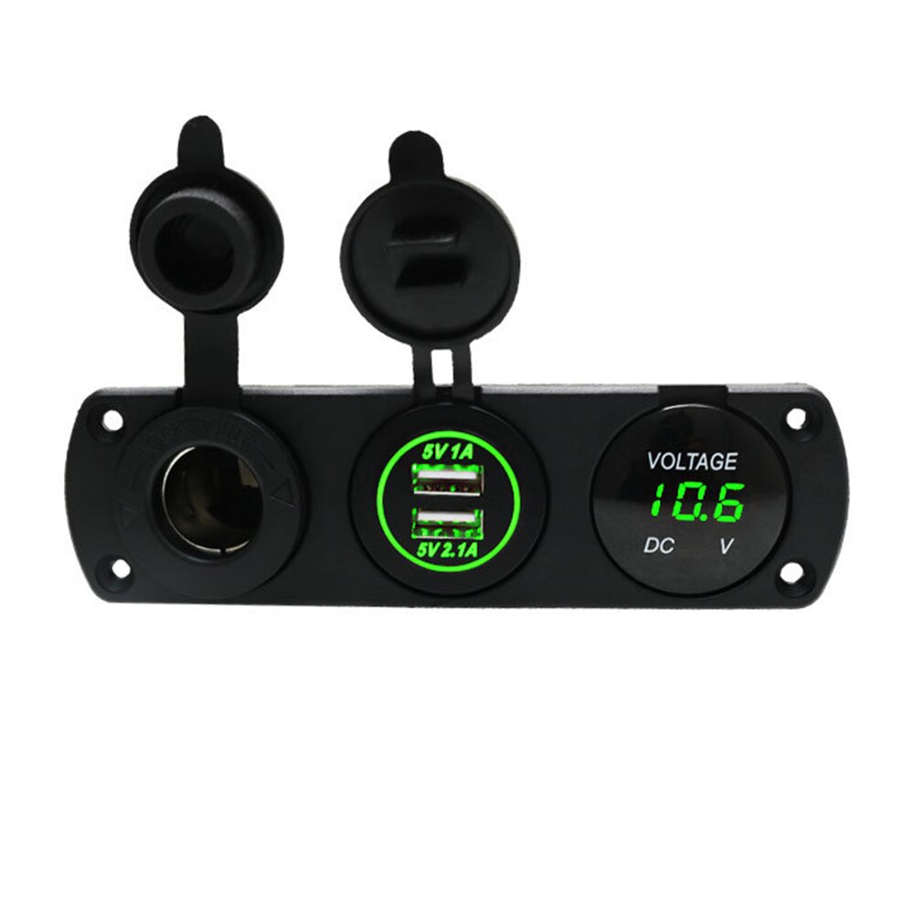 12-24V Dual Usb Lader Sigarettenaansteker Voltmeter Auto Usb Socket Voor Mariene Auto Panel Boot Trailer Camper multifunctionele: green