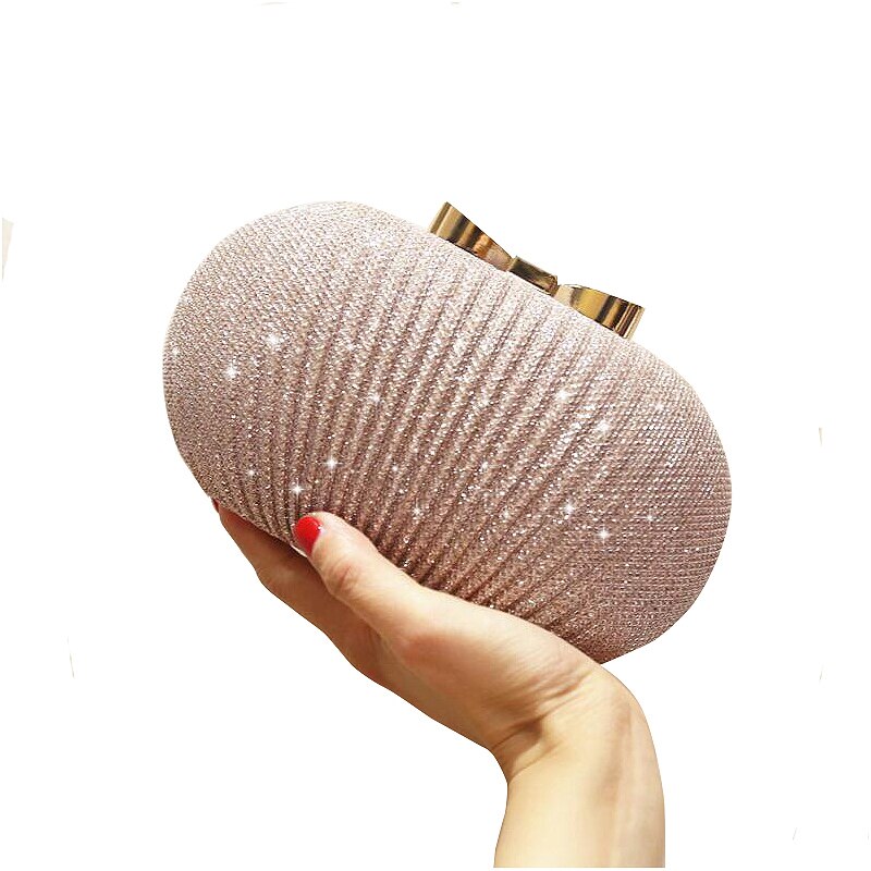 Gouden Avond Clutch Bag Vrouwen Tassen Wedding Shiny Handtassen Bridal Metalen Boog Koppelingen Tas Keten Schoudertas