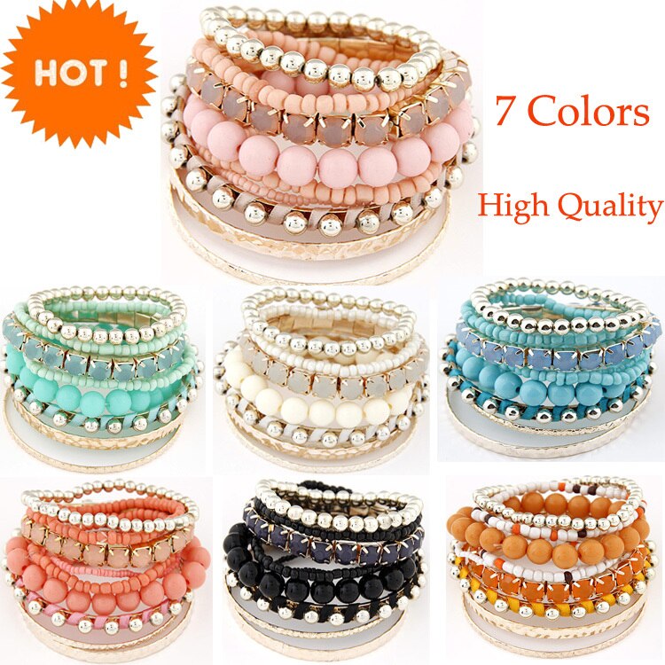 LEMOER Bohemian Candy Color Multilayer Beads Bracelet Bangles jewelry for women pulseras mujer wrist band