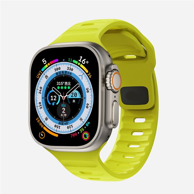Silikonbänder für Apfel Uhr Band 49 mm 41 mm 45 mm 44 mm 40 mm 38 mm 42 mm Armbinde für iWatch Serie 9 8 7 6 5 4 Ultra 3 2 1 SE: 30 mm / Gelb