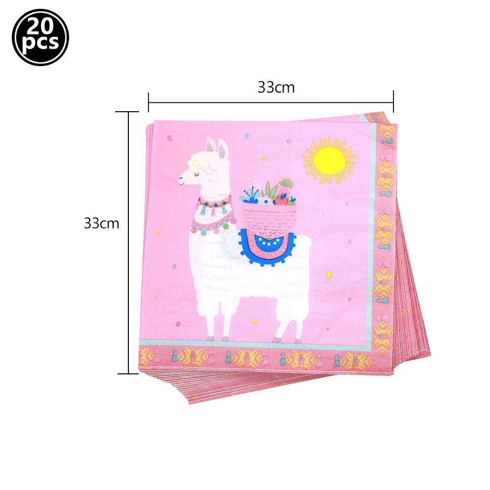 Llama Cactus – vaisselle jetable à motif d'alpagas, assiettes, gobelets, serviettes, décorations pour fête prénatale: 20pcs napkins