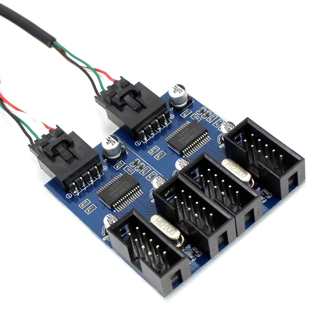 9pin USB header Male 1 to 2 / 4 Female Extension Cable Card Desktop 9-Pin USB HUB USB 2.0 9 pin Connector Adapter Port Multilier: 1 to 4 Version