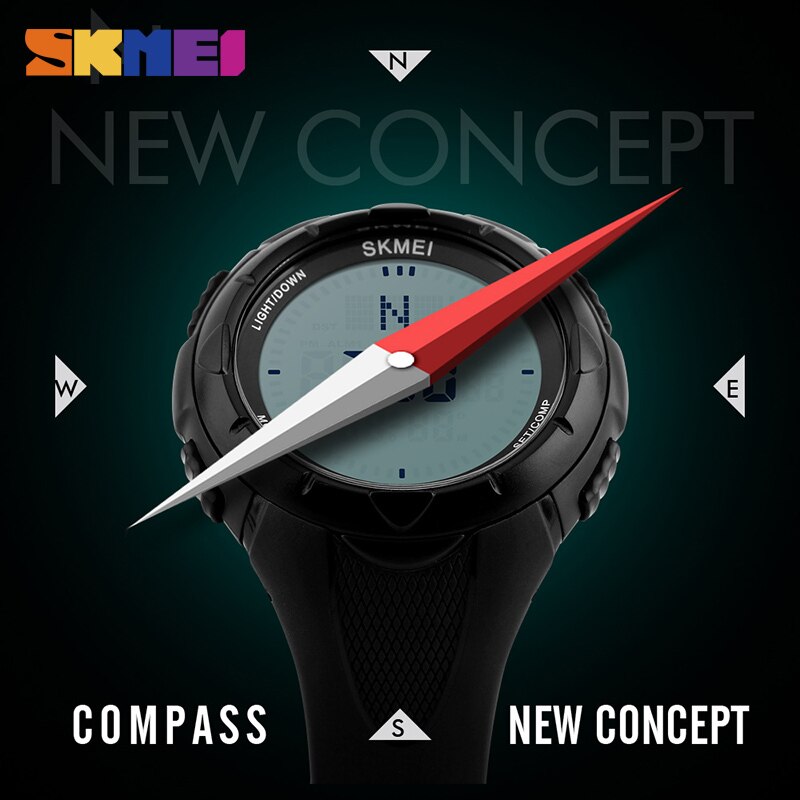 Relojes de pulsera digitales SKMEI 1232 para hombre, brújula, relojes con luz mundial, repetidor, alarma de cuenta atrás, reloj deportivo, reloj Masculino