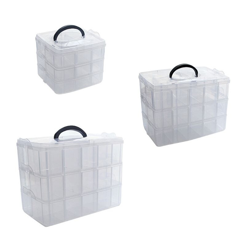 3-Layer Transparent Storage Box Clear Stationery Organizer Cosmetics Tape Art Supplies Case Holder with Detatchable Compartments