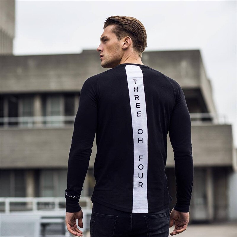 O-collar Running T-shirts Men Quick Dry Fitness Tight Top Long Sleeve Gym Compression Sport Clothing Men's Sportswear