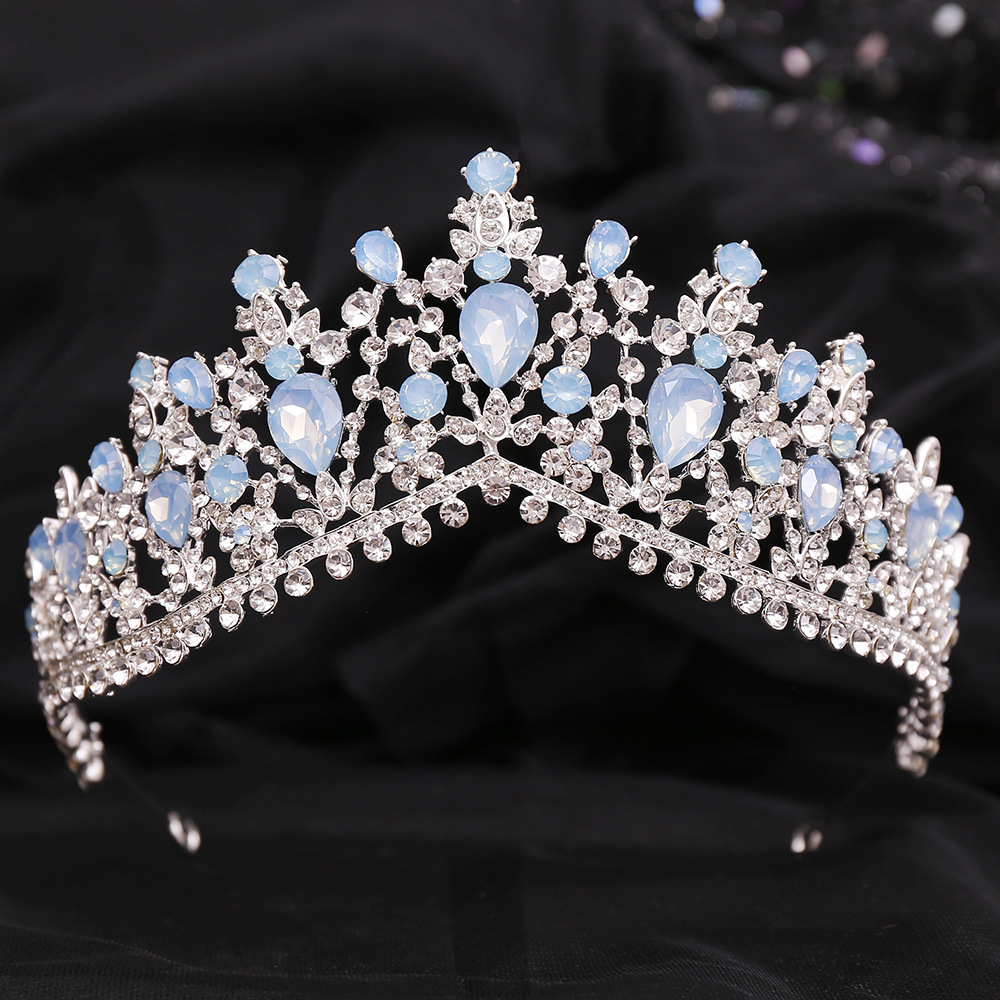 Zilveren Kleur Blauw Opaal Bruiloft Kroon Prinses Hoofdtooi Kristal Bruids Tiara 'S Strass Diadeem Bruiloft Haar Sieraden Accessoires: Black Gun Plated