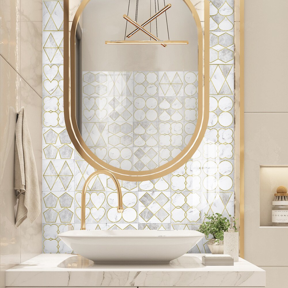 Luxury golden art tile stickers Aisle wall waterproof moisture-proof wallpaper Bathroom vanity background deco wall sticker