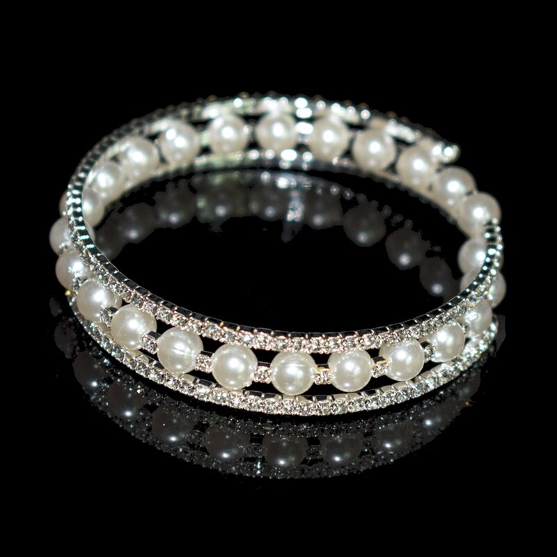 Bracciale in cristallo di perle imitazione moda bracciale da donna placcato in oro argento 1/2 bracciale con strass bracciale Pulseras Mujer regalo: 3 row-silver