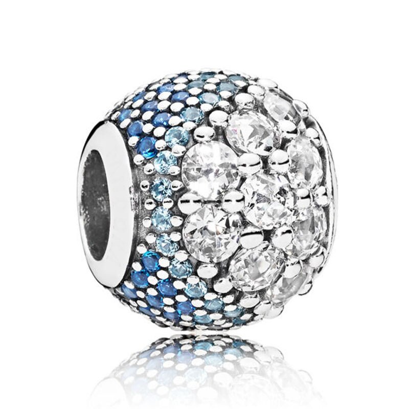 Mosaic Ball Blue & Clear Enchanted Chiselled Elegance Droplet Charm 925 Sterling Silver Beads Fit Bracelet DIY Jewelry: P-D-1667