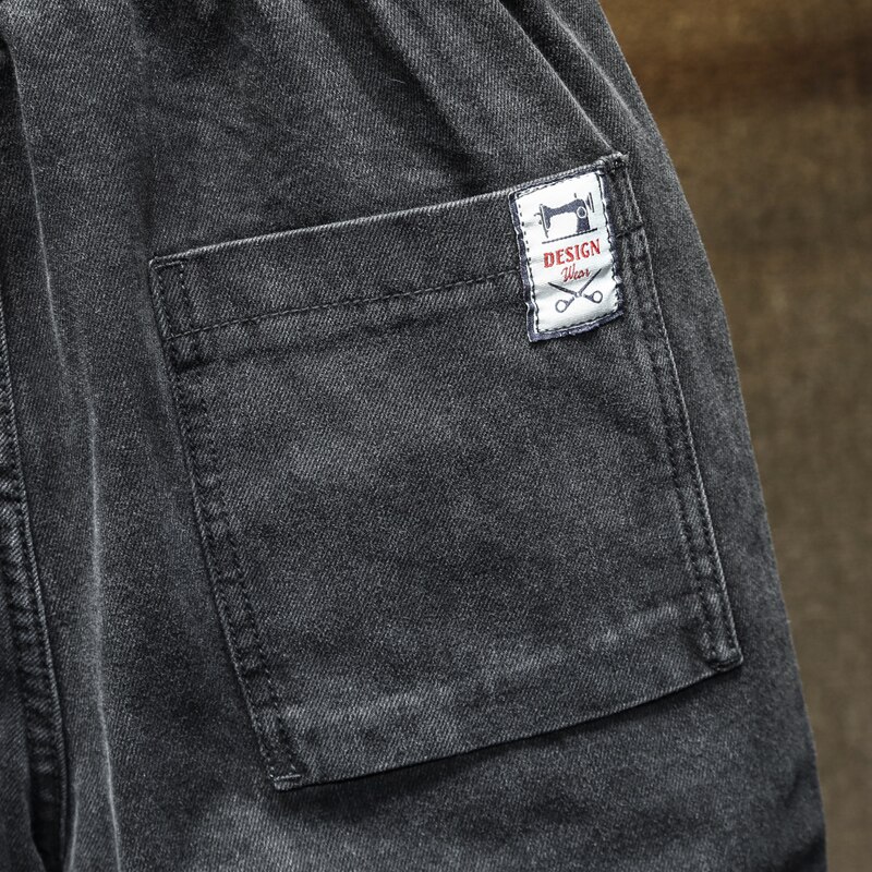 Plus størrelse 5xl 6xl 7xl efterår mænds afslappet harem jeans brevprint sortgrå elastik denimbukser mærkebukser mand