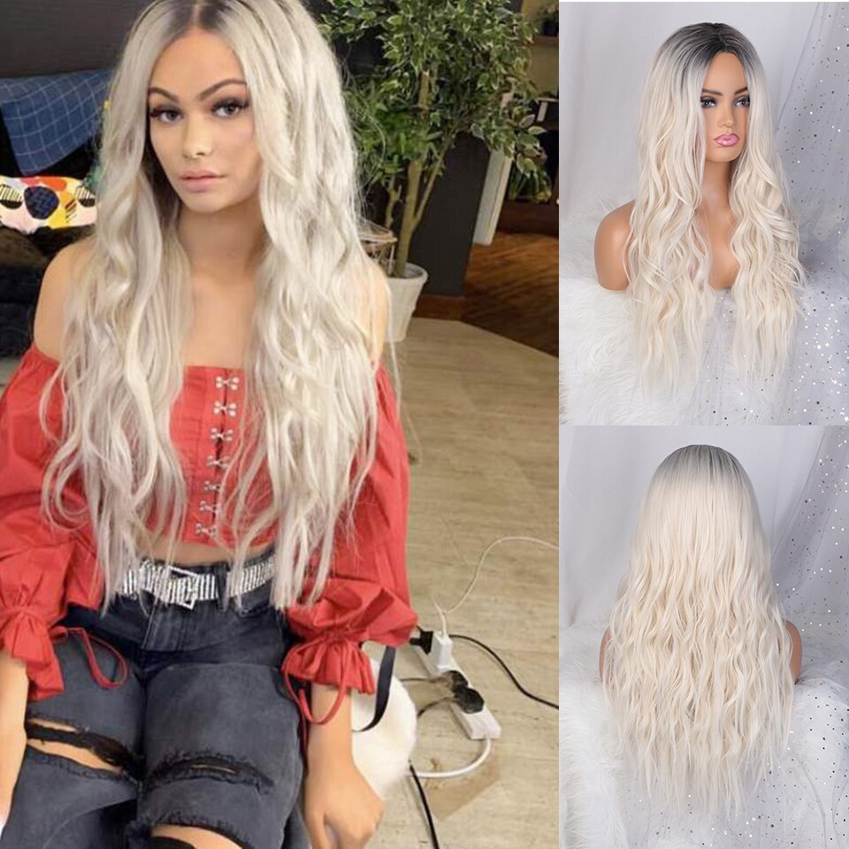 Pelucas bonitas de pelo largo ondulado para mujer, pelucas sintéticas de pelo medio resistente al calor para mujeres negras, pelucas de Cosplay: YST556-R2-60