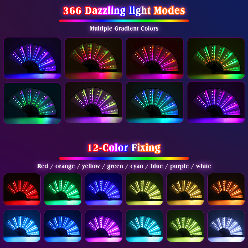 LED brillant pliant ventilateur RGB coloré ventilateur veilleuse spectacle danse lueur accessoire Festival accessoires brillent dans la nuit fournitures de fête